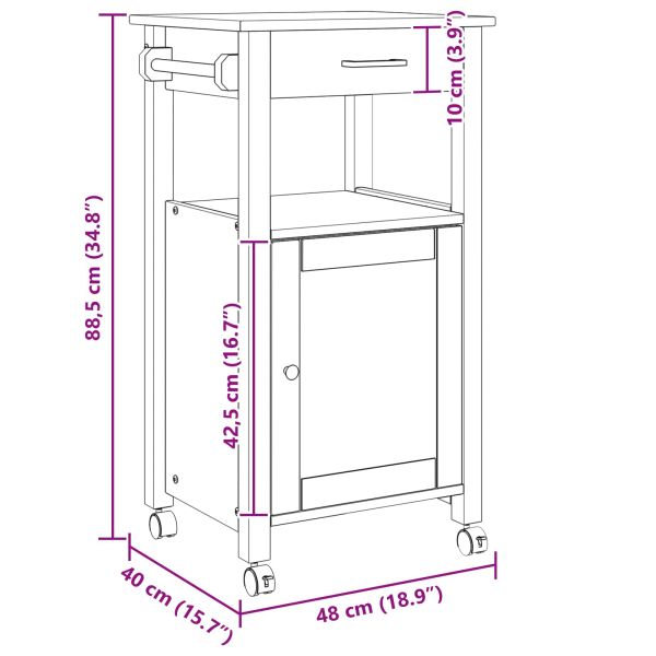 Кухненска количка MONZA Черен 48 x 40 x 88,5 см Солиден бор