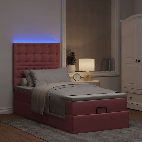 Османска легло с матраци и LED, розово, 100x200 см, кадифе