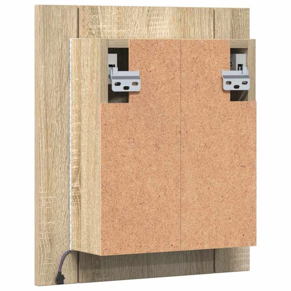 Шкаф с LED огледало за баня, дъб сонома, 40x12x45 см, акрил