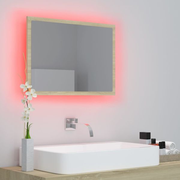 LED огледало за баня, дъб сонома, 60x8,5x37 см, акрил