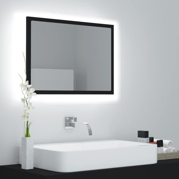 LED огледало за баня, черно, 60x8,5x37 см, акрил