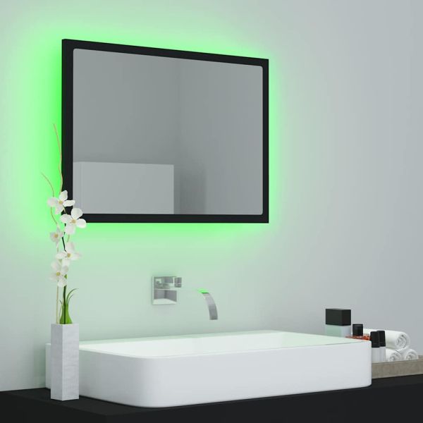LED огледало за баня, черно, 60x8,5x37 см, акрил