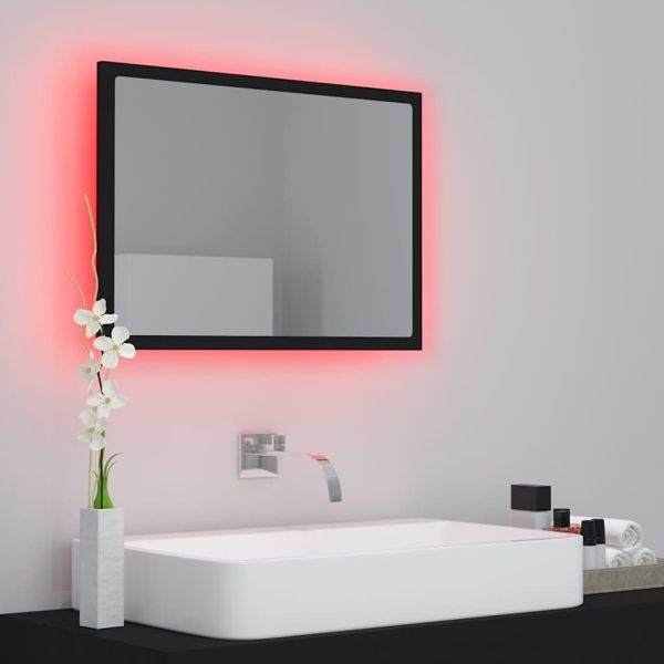 LED огледало за баня, черно, 60x8,5x37 см, акрил
