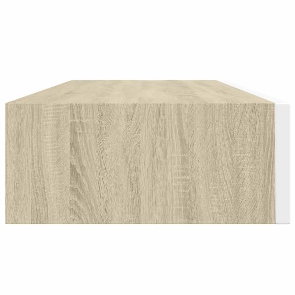 Стенен рафт за чекмеджета, дъб и бяло, 60x23,5x10 см, MDF