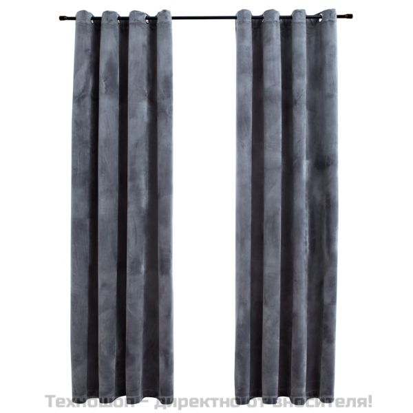 Затъмняващи завеси с халки, 2 бр, кадифе, антрацит, 140x245 см
