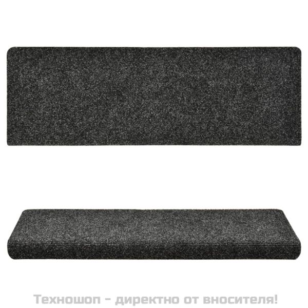 Изтривалки за стълби, самозалепващи се, 15 бр., 65x21x4 см, тъмносиви, с правоъгълен кант