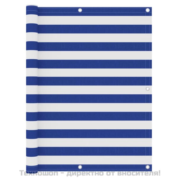 Балконски параван, бяло и синьо, 120x500 см, оксфорд плат