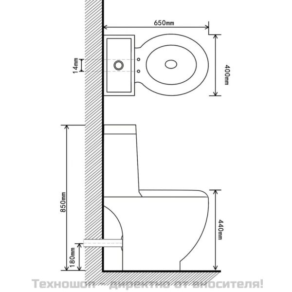 Керамична тоалетна задно оттичане черна