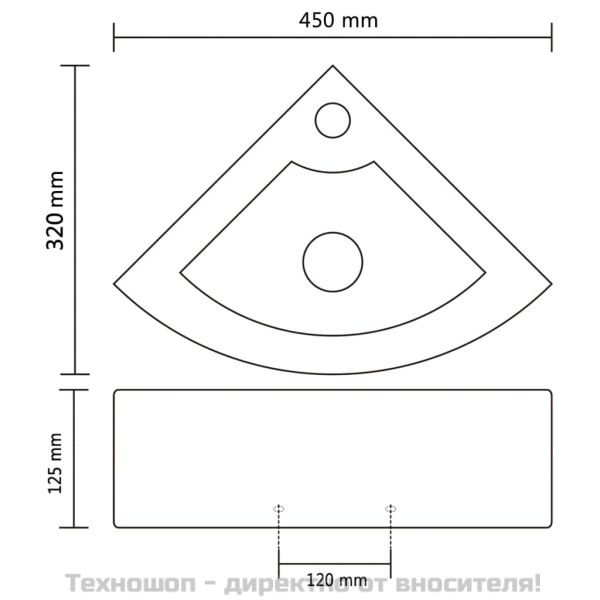 Мивка с преливник, 45x32x12,5 см, керамична, бяла