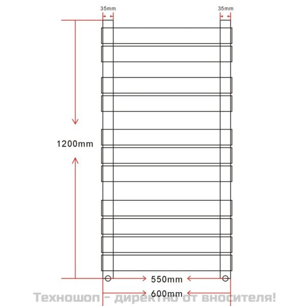 Лира за баня, централно отопление, права, 600 x 1200 мм