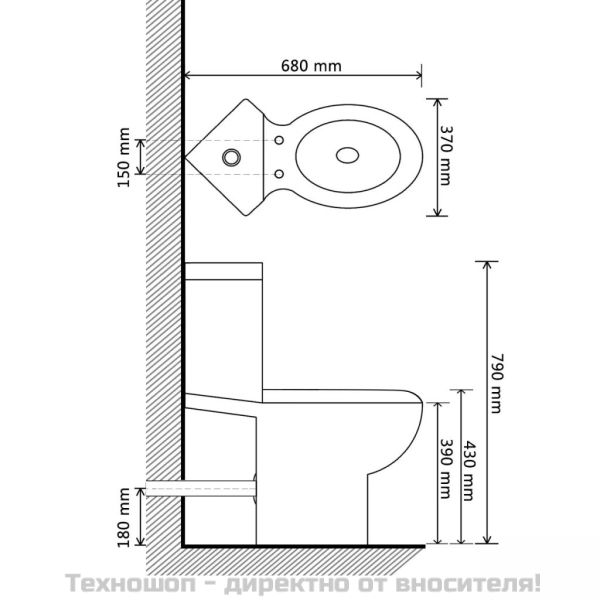 Керамичен моноблок, ъглов, черен