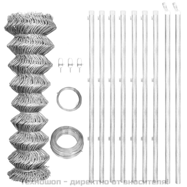 Оградна мрежа с колове поцинкована стомана 15x1 м сребриста
