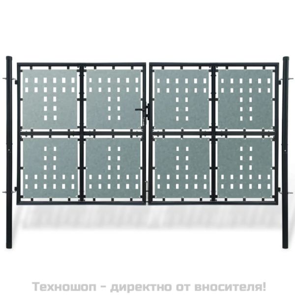 Черна оградна порта с единична врата 300x150 см