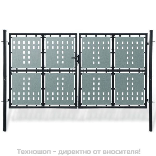 Черна оградна порта с единична врата 300x175 см