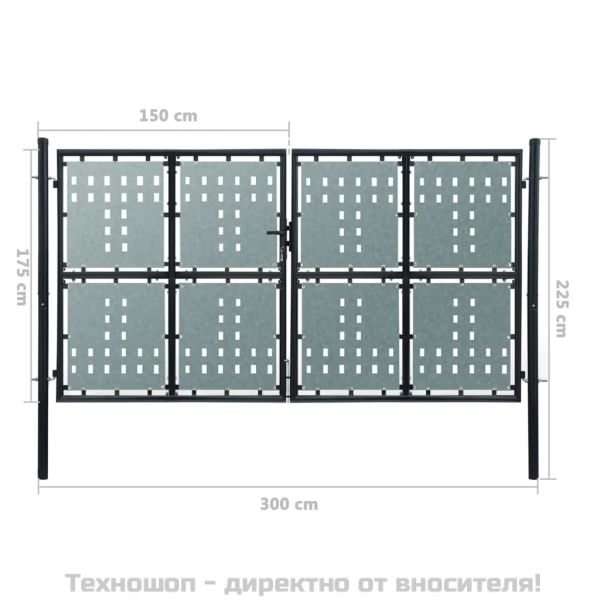 Черна оградна порта с единична врата 300x175 см