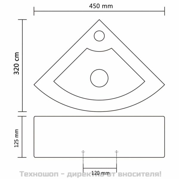 Мивка с преливник, 45x32x12,5 см, керамична, черна