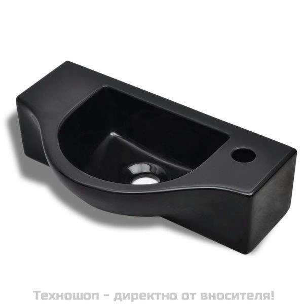 Керамична мивка за баня с отвор за смесител, черна