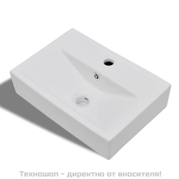 Керамична правоъгълна мивка с преливник отвор за смесител бяла