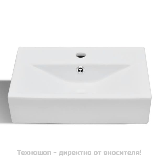 Керамична правоъгълна мивка с преливник отвор за смесител бяла