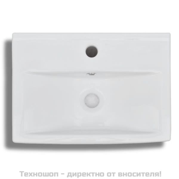Керамична правоъгълна мивка с преливник отвор за смесител бяла
