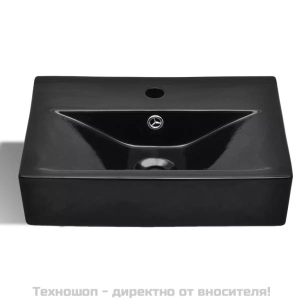 Керамична правоъгълна мивка с преливник отвор за смесител черна