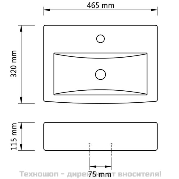 Керамична правоъгълна мивка с преливник отвор за смесител черна