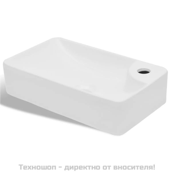 Керамична мивка за баня с корито и отвор за смесител, бяла