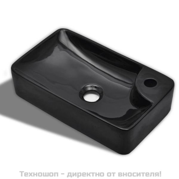 Керамична мивка за баня с отвор за смесител, черна