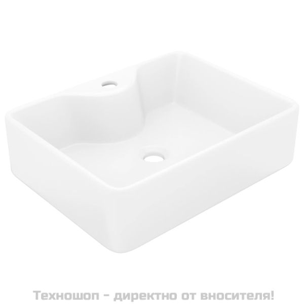 Керамична мивка с отвор за смесител, бяла, квадратна