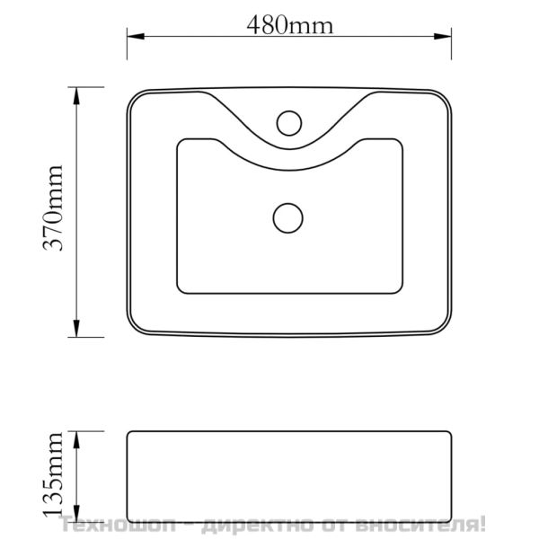 Керамична мивка с отвор за смесител, бяла, квадратна