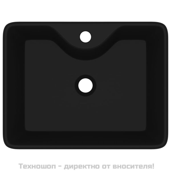 Керамична мивка с отвор за смесител, черна, квадратна