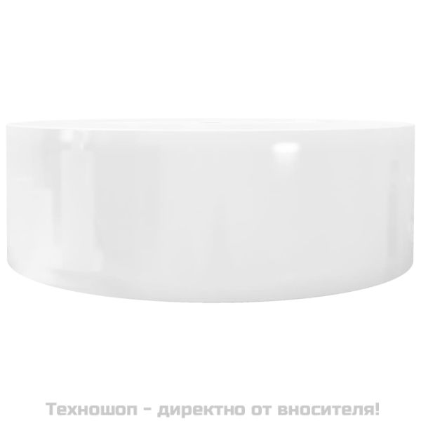 Керамична кръгла мивка с корито, преливник и отвор за смесител, бяла