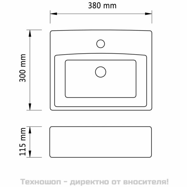 Керамична мивка с отвор за смесител, бяла, квадратна