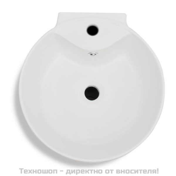 Керамична мивка на стойка, преливник, отвор за смесител, бяла, кръгла