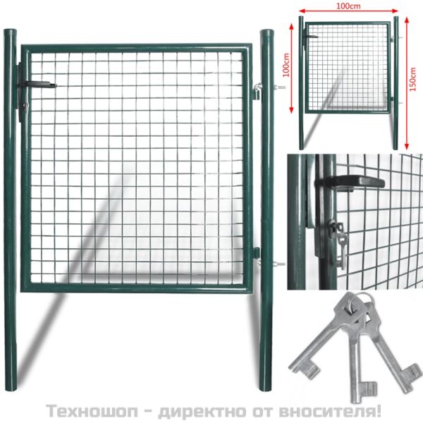 Оградна порта с единична врата 100x100 см, прахово боядисана стомана