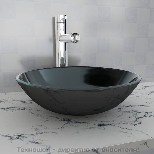 Мивка от закалено стъкло, 42 см, черна