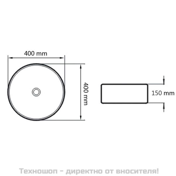 Керамична мивка, кръгла, бяла, 40x15 см