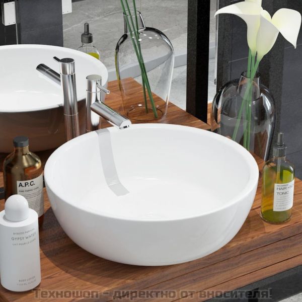 Керамична мивка, кръгла, бяла, 42x12 см