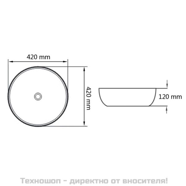 Керамична мивка, кръгла, бяла, 42x12 см