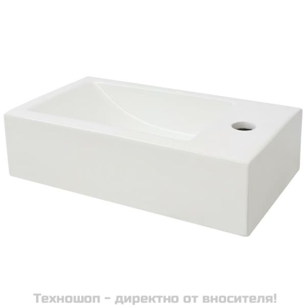 Правоъгълна мивка с отвор за смесител, бяла, 46x25,5x12 см