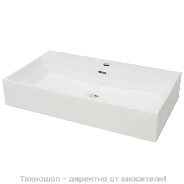 Мивка с отвор за смесител, керамична, бяла 76x42,5x14,5 см