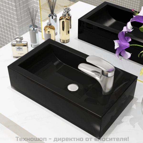 Правоъгълна мивка с отвор за смесител, черна, 46x25,5x12 см