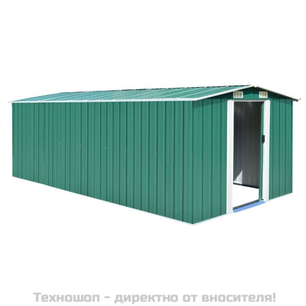 Градинска барака, 257x489x181 см, метал, зелена
