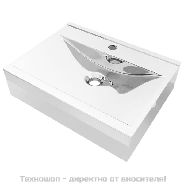 Мивка с преливник, 60x46x16 см, керамична, сребриста