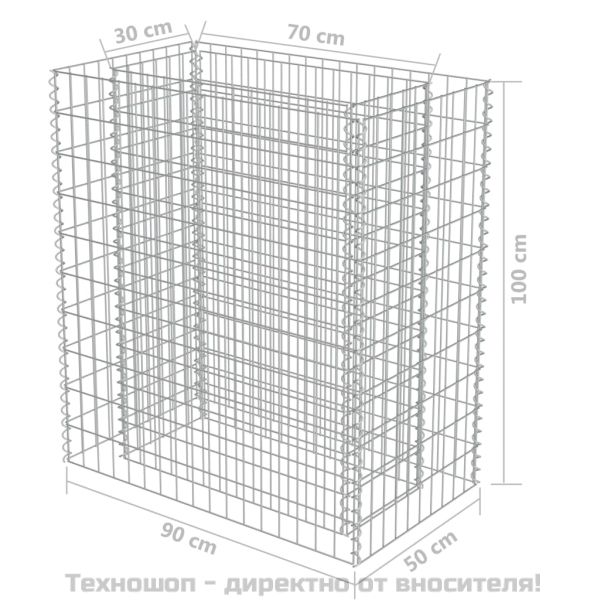 Габион повдигната леха, поцинкована стомана, 90x50x100 cм