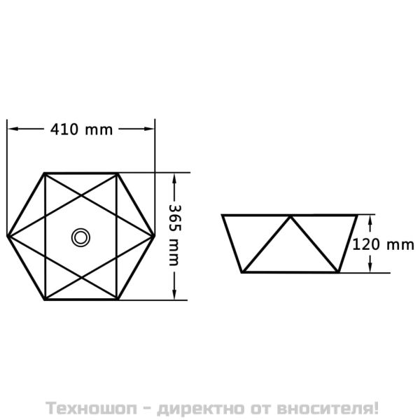 Мивка, 41x36,5x12 см, керамична, бяла