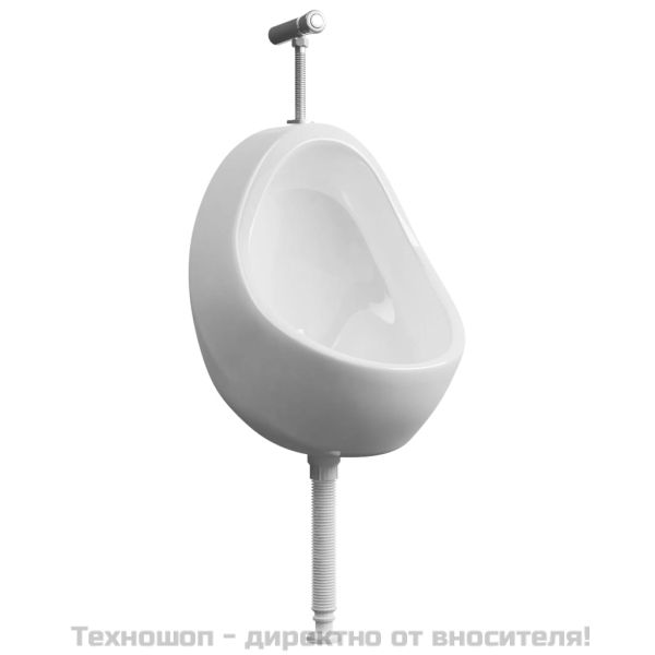 Окачен писоар с промивен кран, керамика, бял