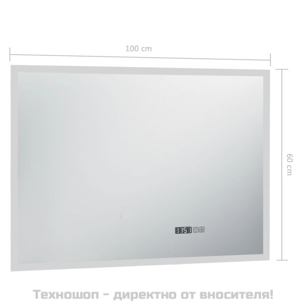 LED огледало за баня с тъч сензор и показване на часа 100x60 см