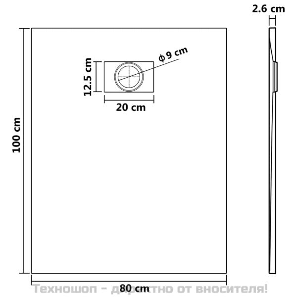 Душ корито, SMC, бяло, 100x80 см