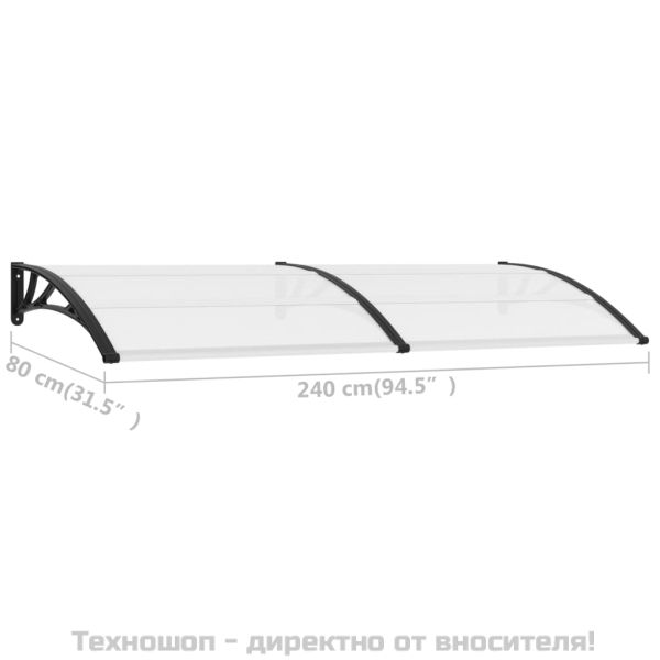 Навес за врата черно и прозрачно 240x75 см PC